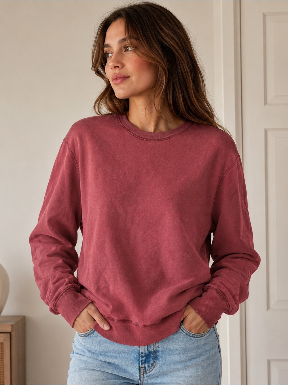 NWOT Reigning Champ Cranberry Sweatshirt Crew Neck 100% Cotton size XS fits S